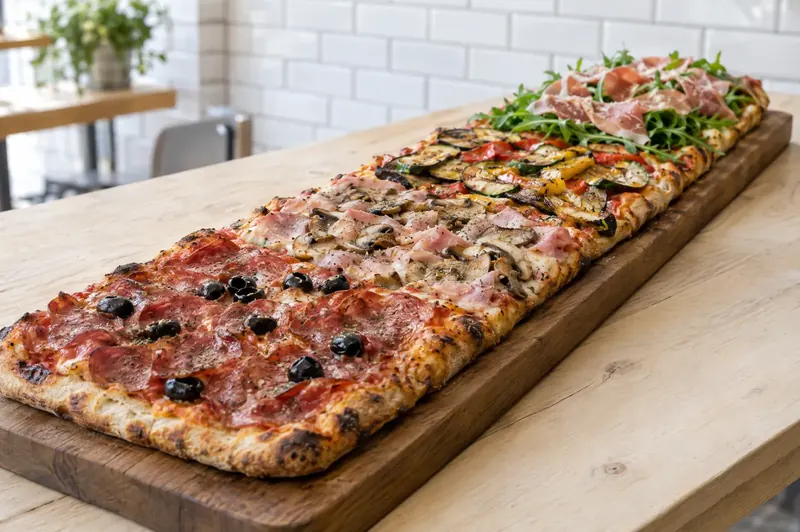 Pizza vom Brett mit vier Belägen
