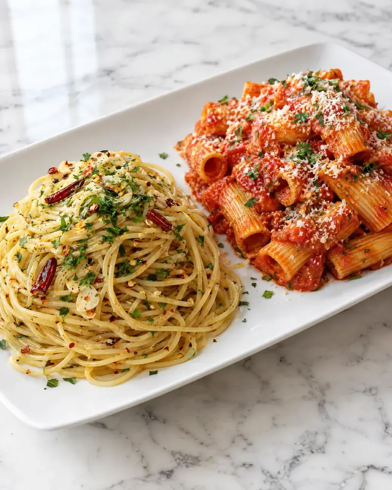 Spaghetti Aglio Olio und Rigatoni Arrabiata